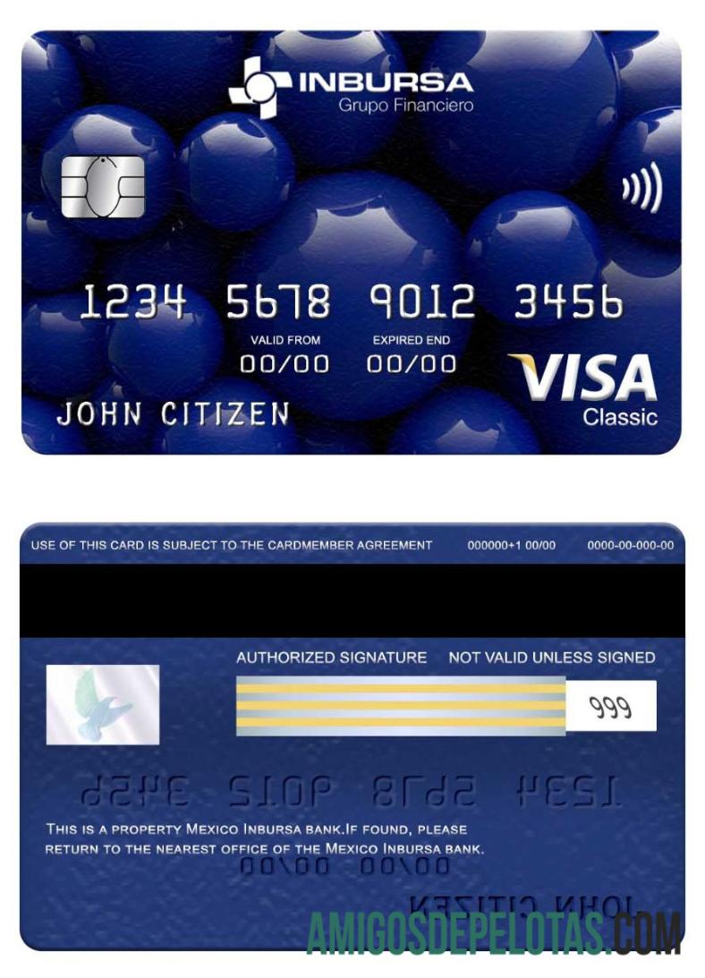 Meksiko Inbursa bank visa classic kartu templat