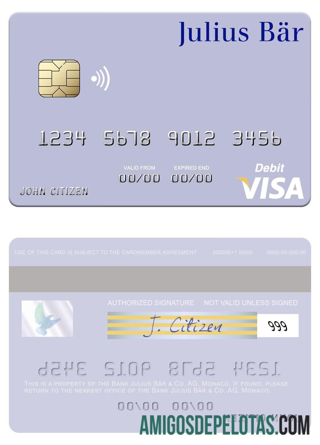 Monako bank Julius Ba╠êr & Co. AG visa Debit kartu templat