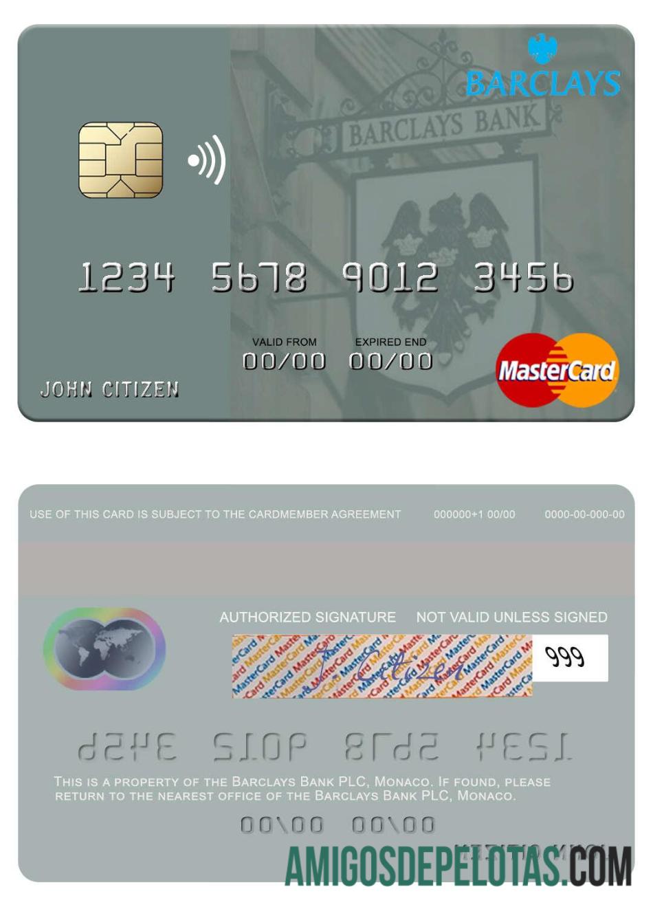 Monako Barclays bank PLC mastercard desain