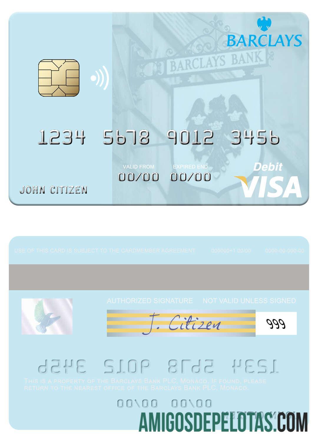 Monako Barclays bank PLC visa Debit kartu makering