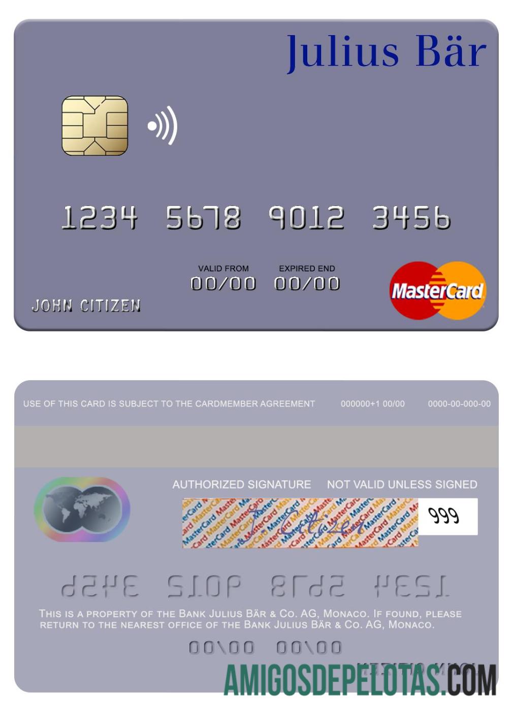 Monako Julius Ba╠êr & Co. AG bank mastercard sampel