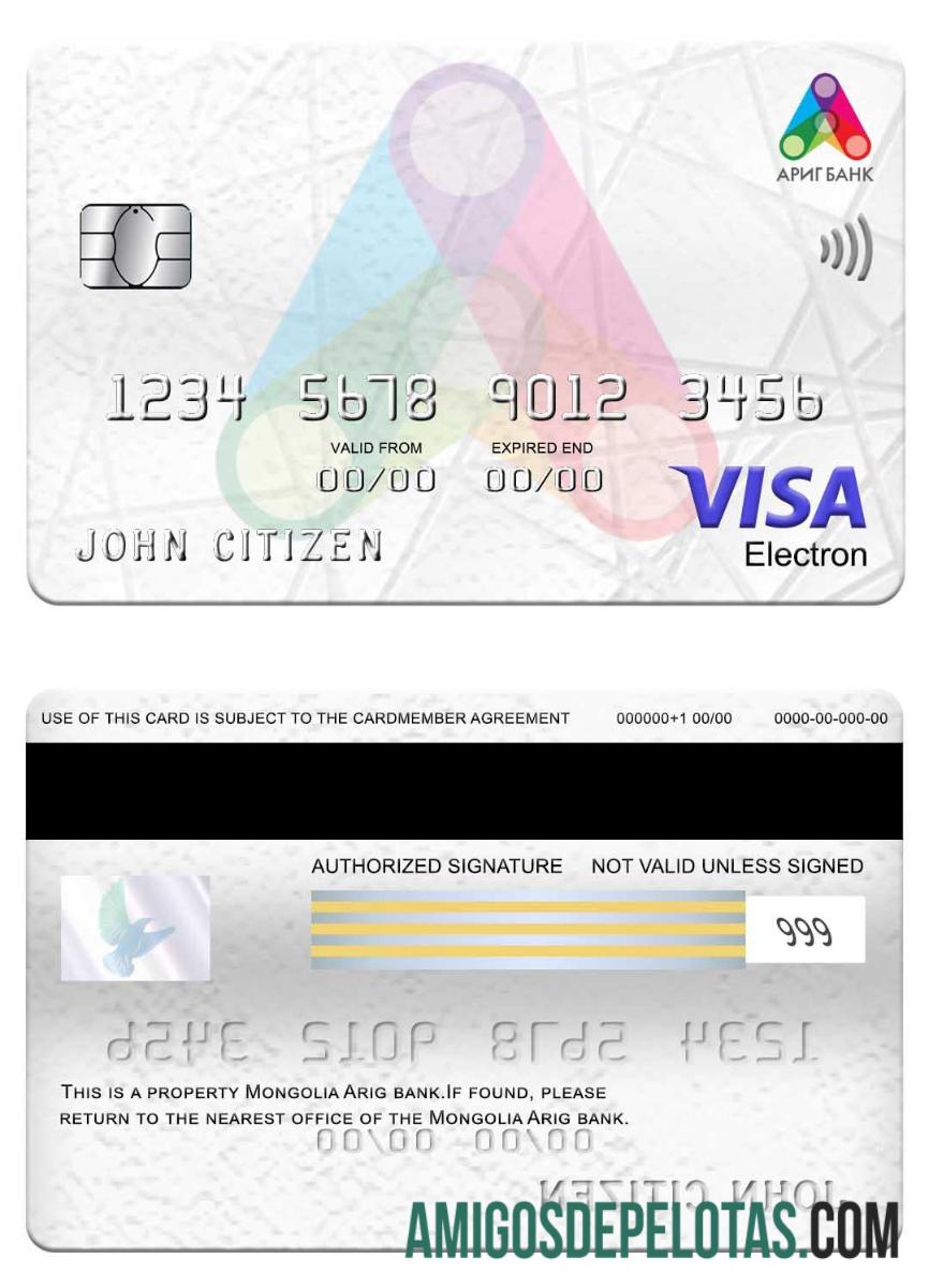 Mongolia Arig bank visa electron kartu sampel