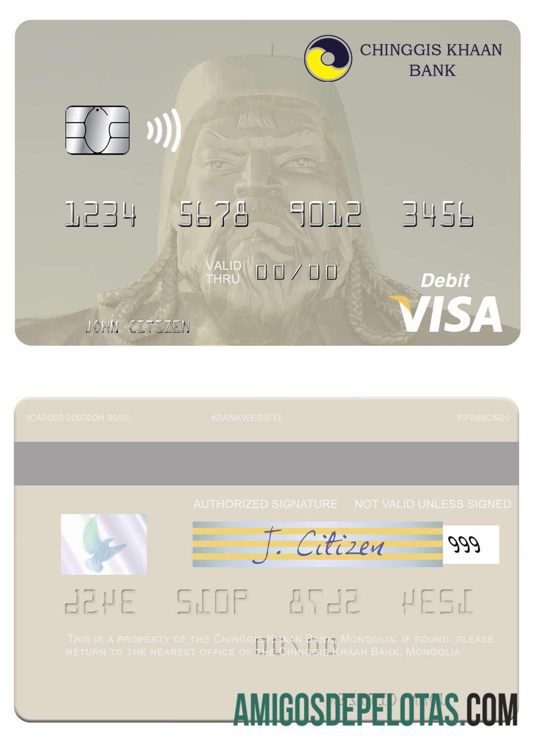 Mongolia Chinggis Khaan bank visa Debit kartu pratinjau