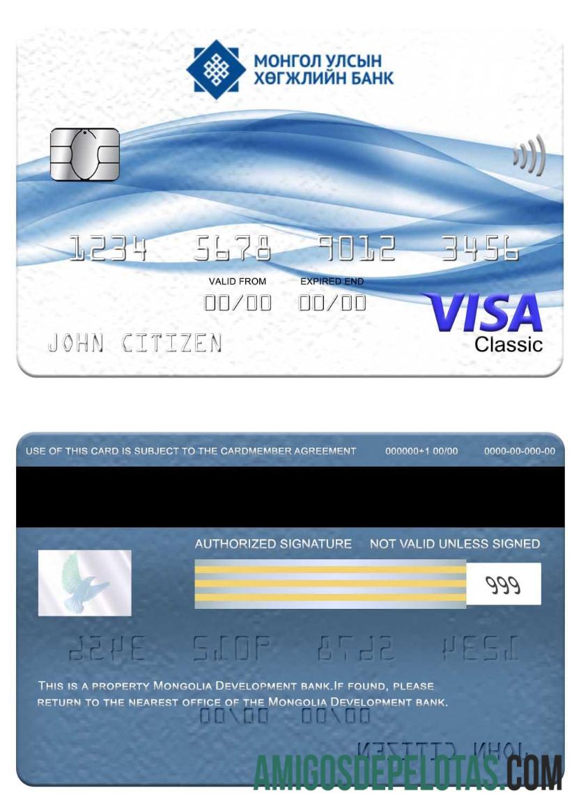 Mongolia Development bank visa classic kartu sampel
