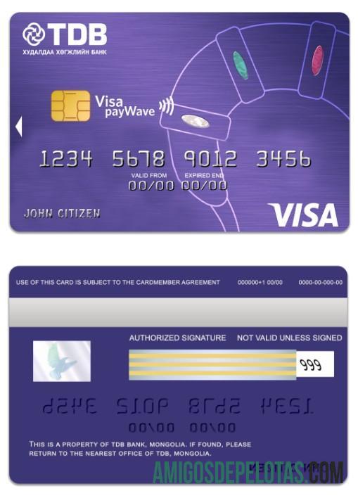 Mongolia TDB bank visa payWave kartu templat