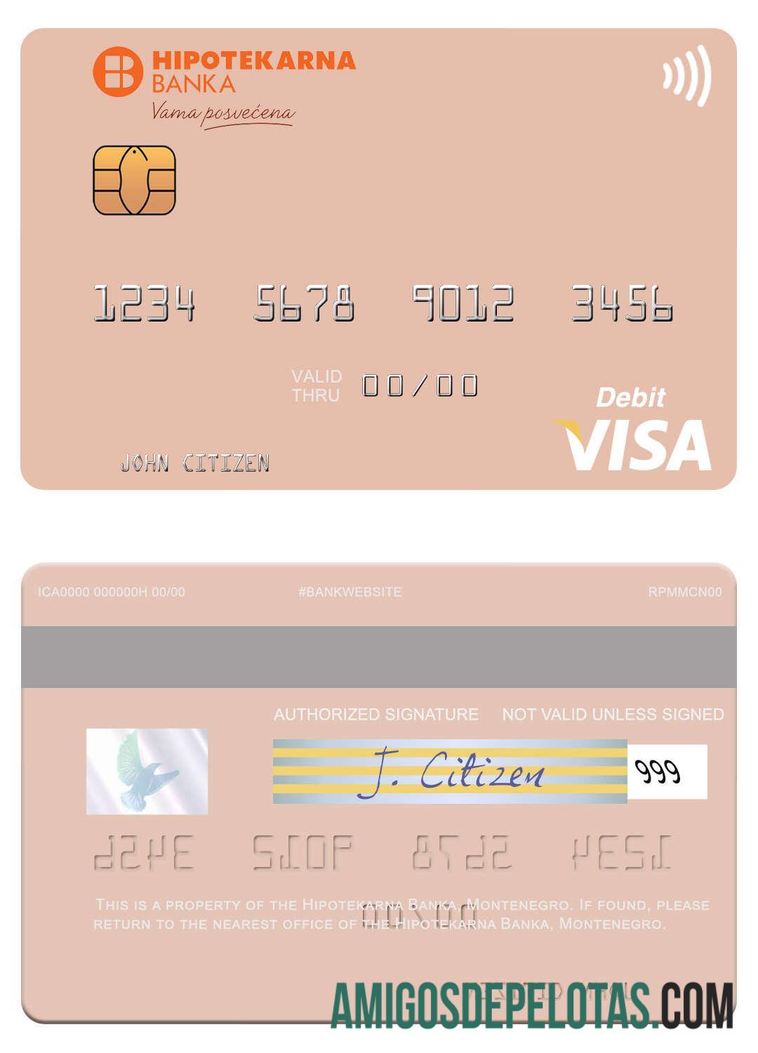 Montenegro Hipotekarna Banka visa Debit kartu pratinjau