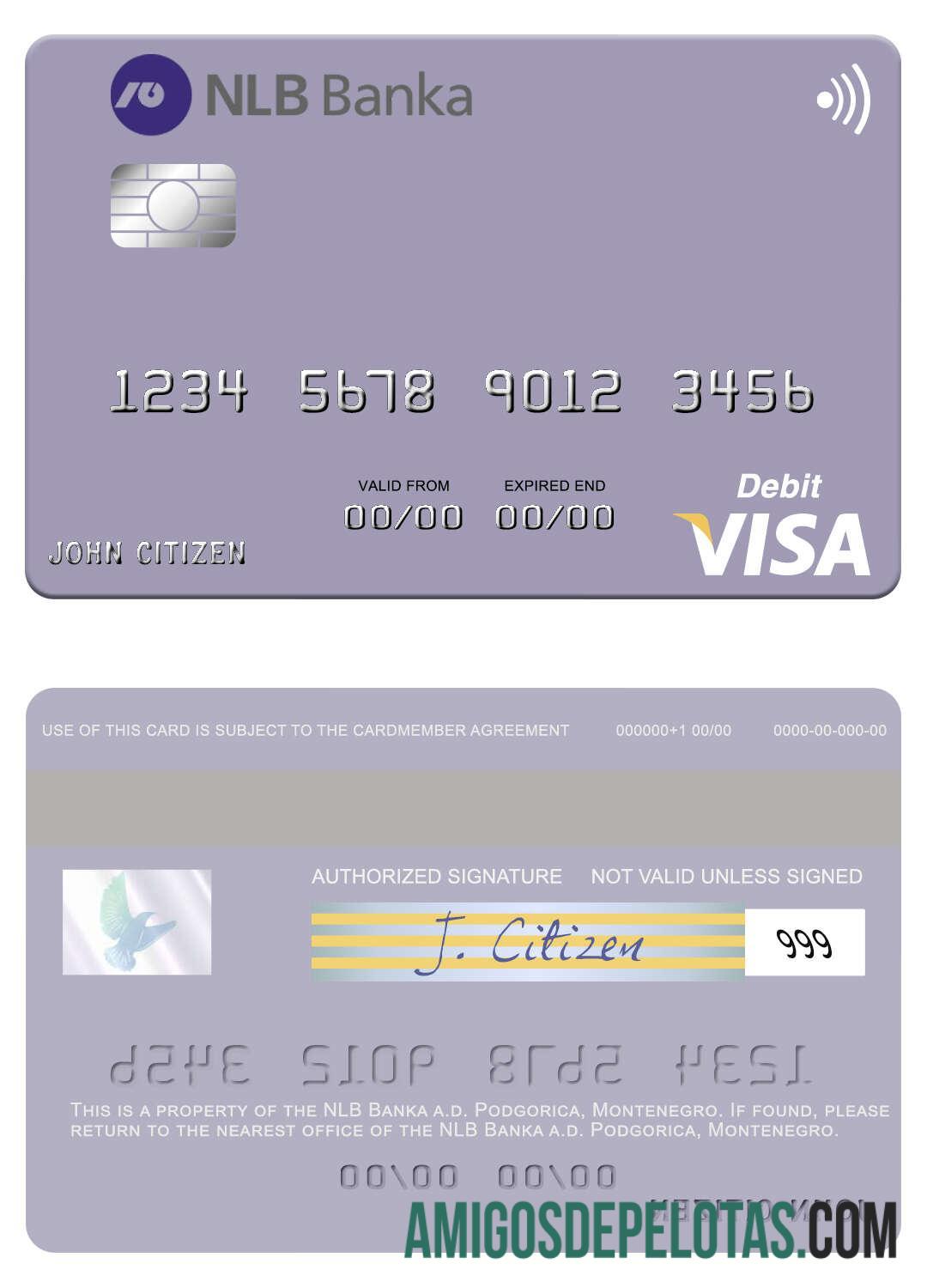 Montenegro NLB Banka a.d. Podgorica visa Debit kartu templat