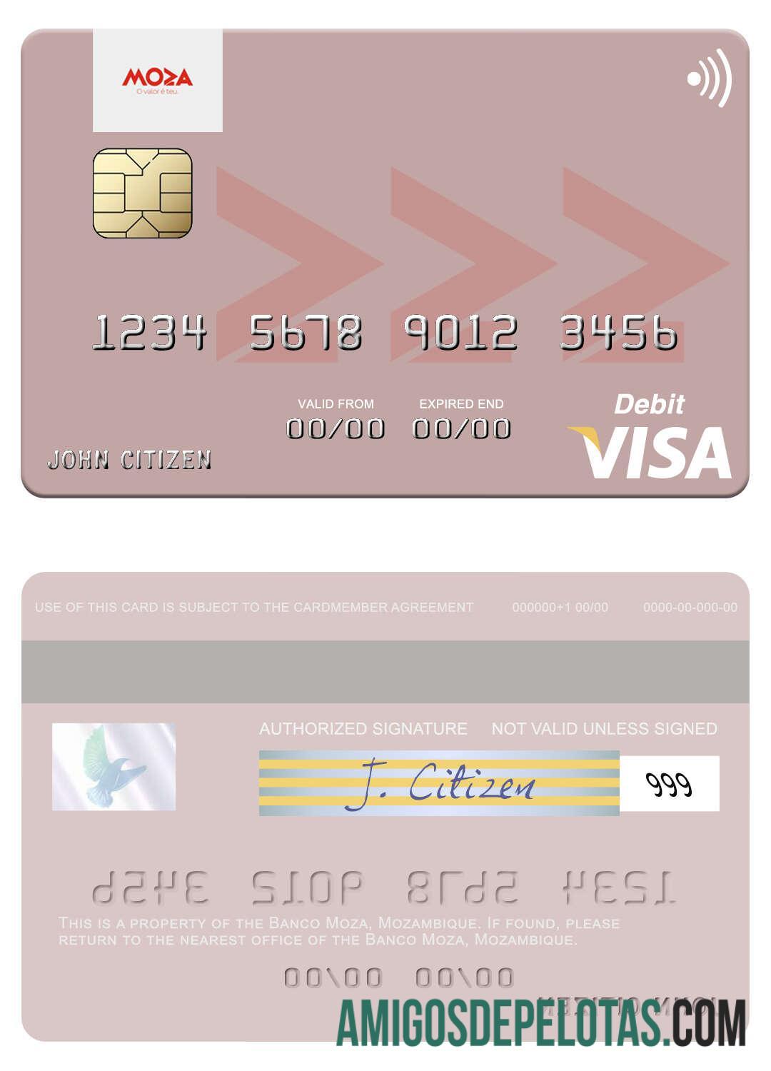 Mozambik Banco Moza visa Debit kartu desain