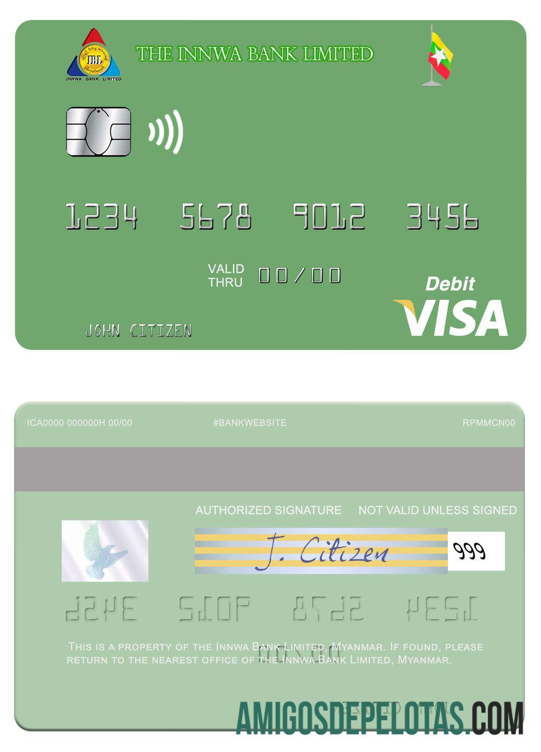 Myanmar Innwa bank Limited visa Debit kartu desain