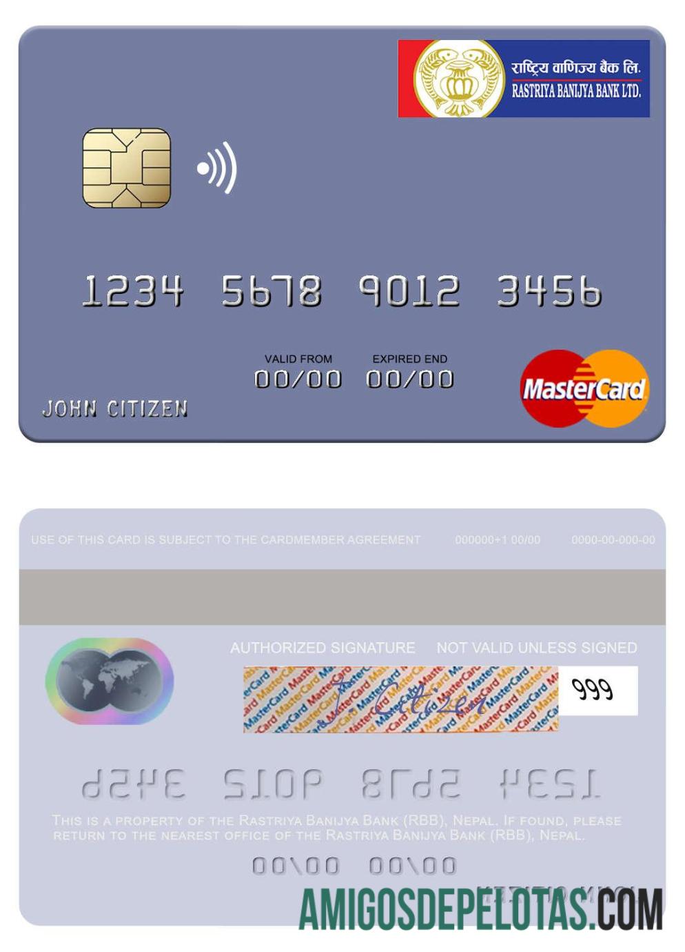 Nepal Rastriya Banijya bank (RBB) mastercard sampel