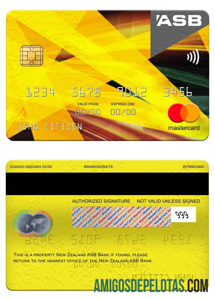 Selandia Baru ASB bank mastercard sampel