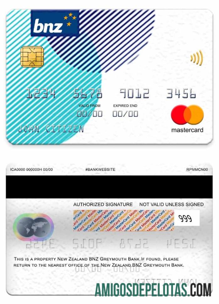Selandia Baru BNZ Greymouth bank mastercard templat