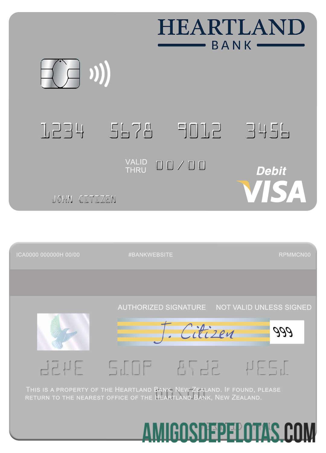 Selandia Baru Heartland bank visa Debit kartu sampel