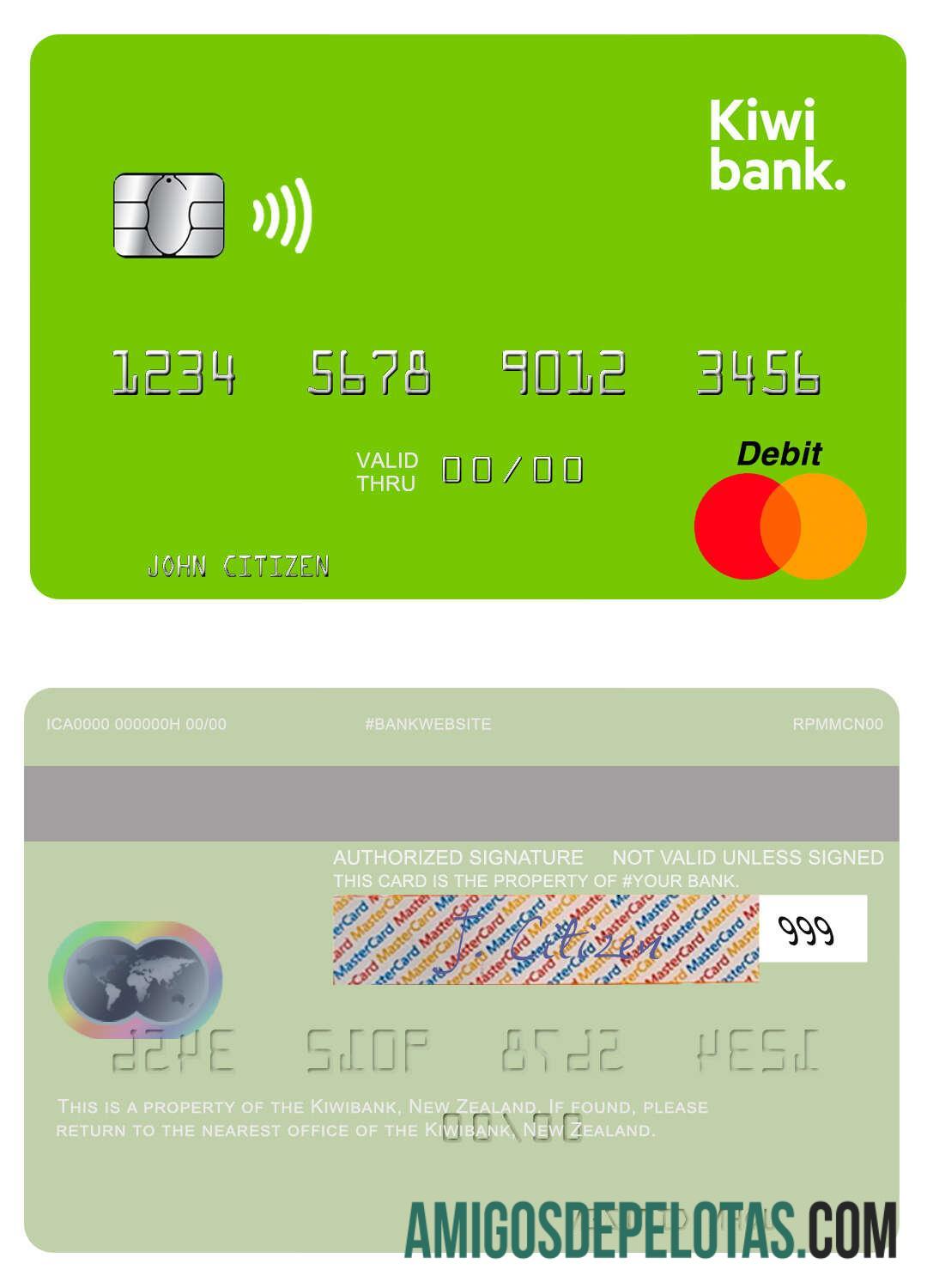 Selandia Baru Kiwibank mastercard templat