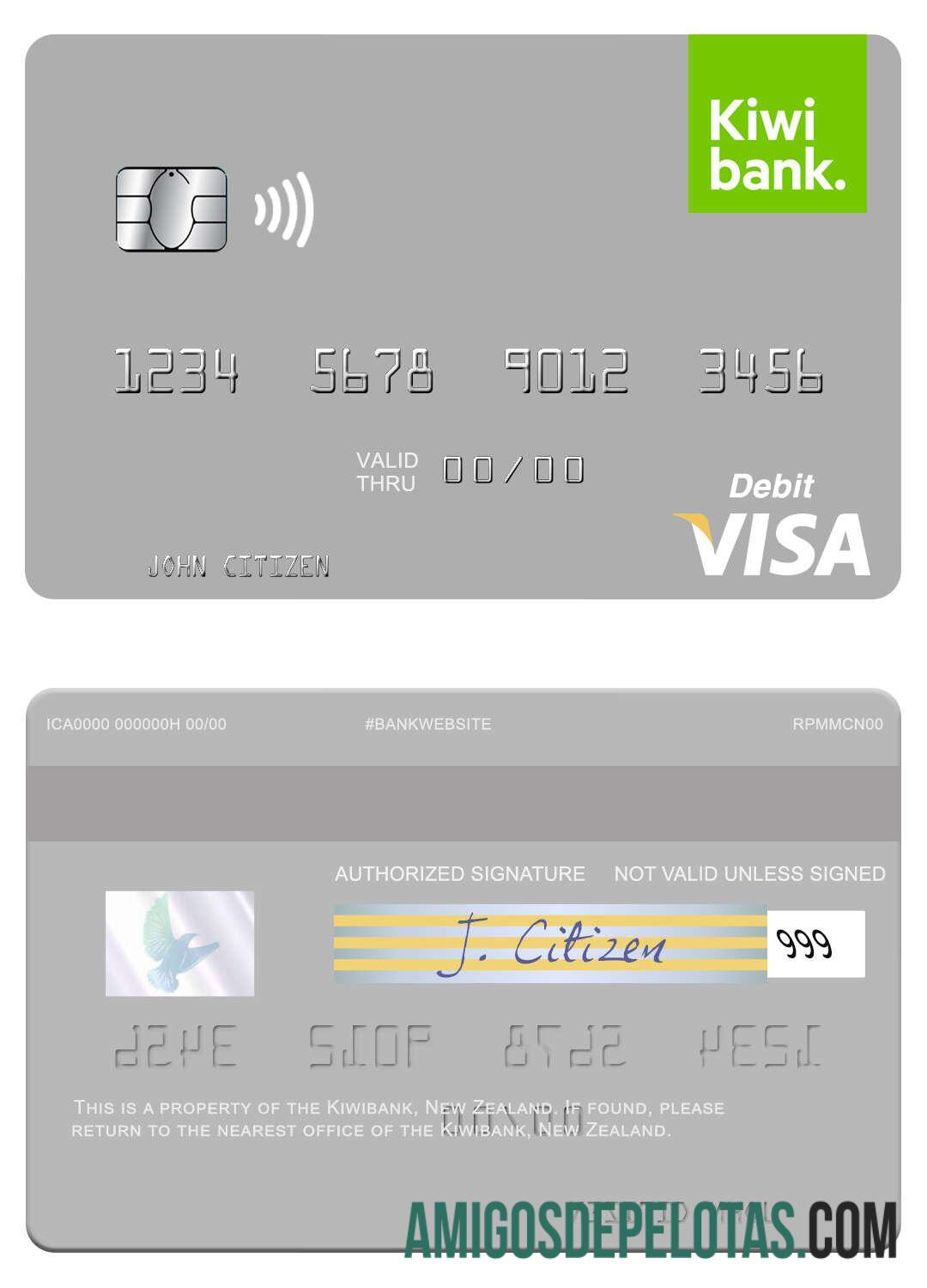 Selandia Baru Kiwibank visa Debit kartu sampel