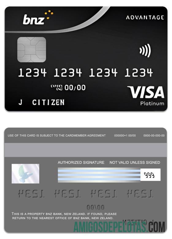 Baru Zeland BNZ bank advantage visa platinum kartu desain