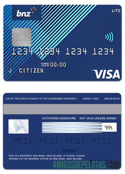 Baru Zeland BNZ bank lite visa kartu desain