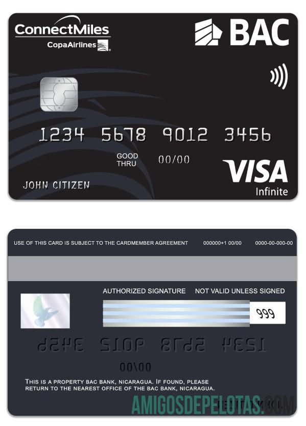 Nikaragua BAC bank visa infinite kartu pratinjau