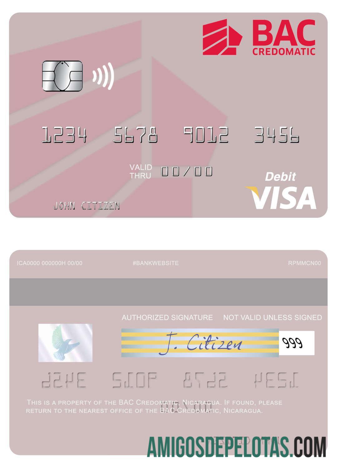 Nikaragua BAC Credomatic visa Debit kartu sampel