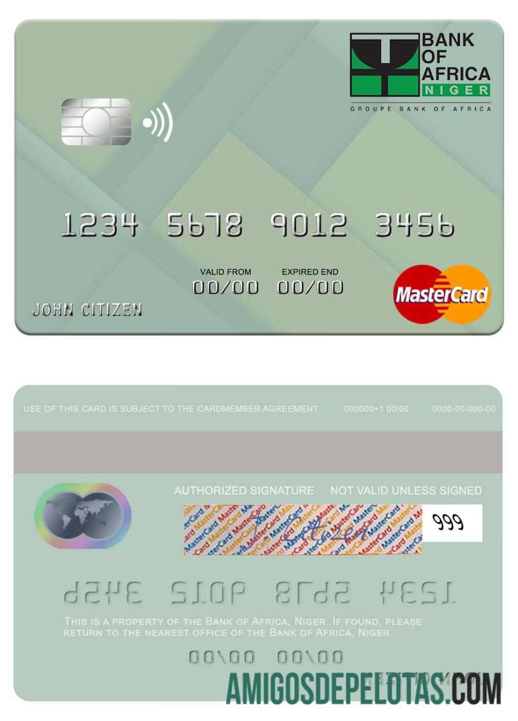 Niger bank of Africa mastercard templat
