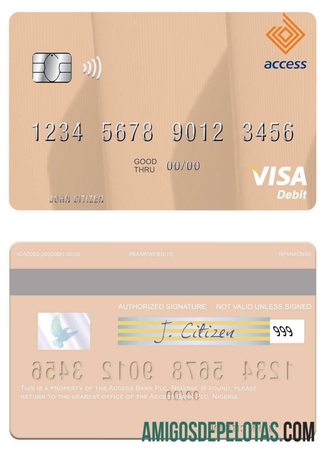 Nigeria Access bank Plc visa Debit kartu desain