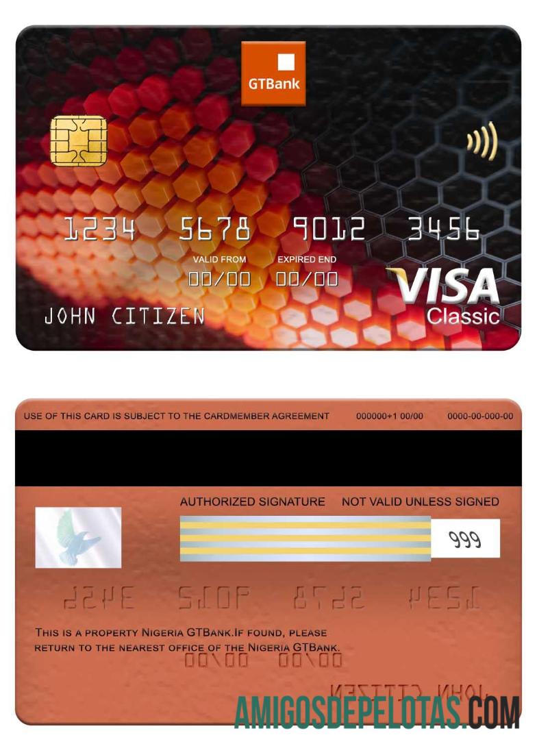 Nigeria GTBank visa classic kartu sampel