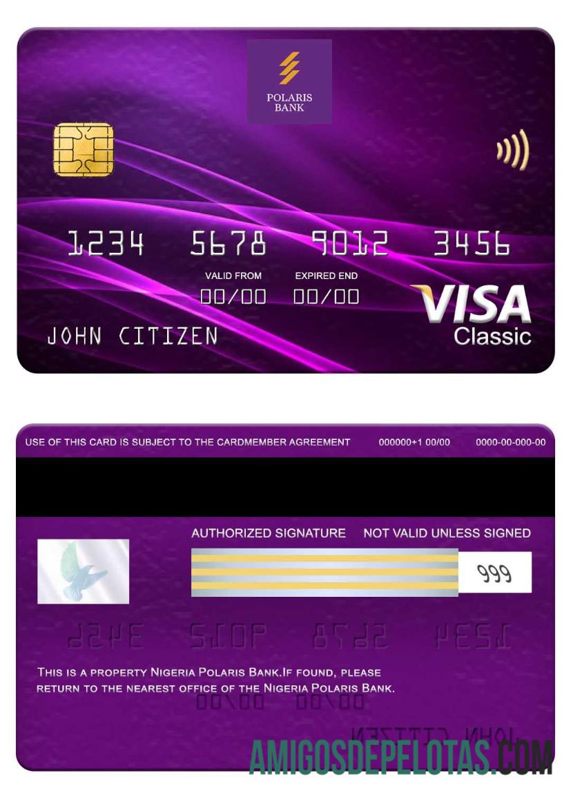 Nigeria Polaris bank visa classic kartu sampel