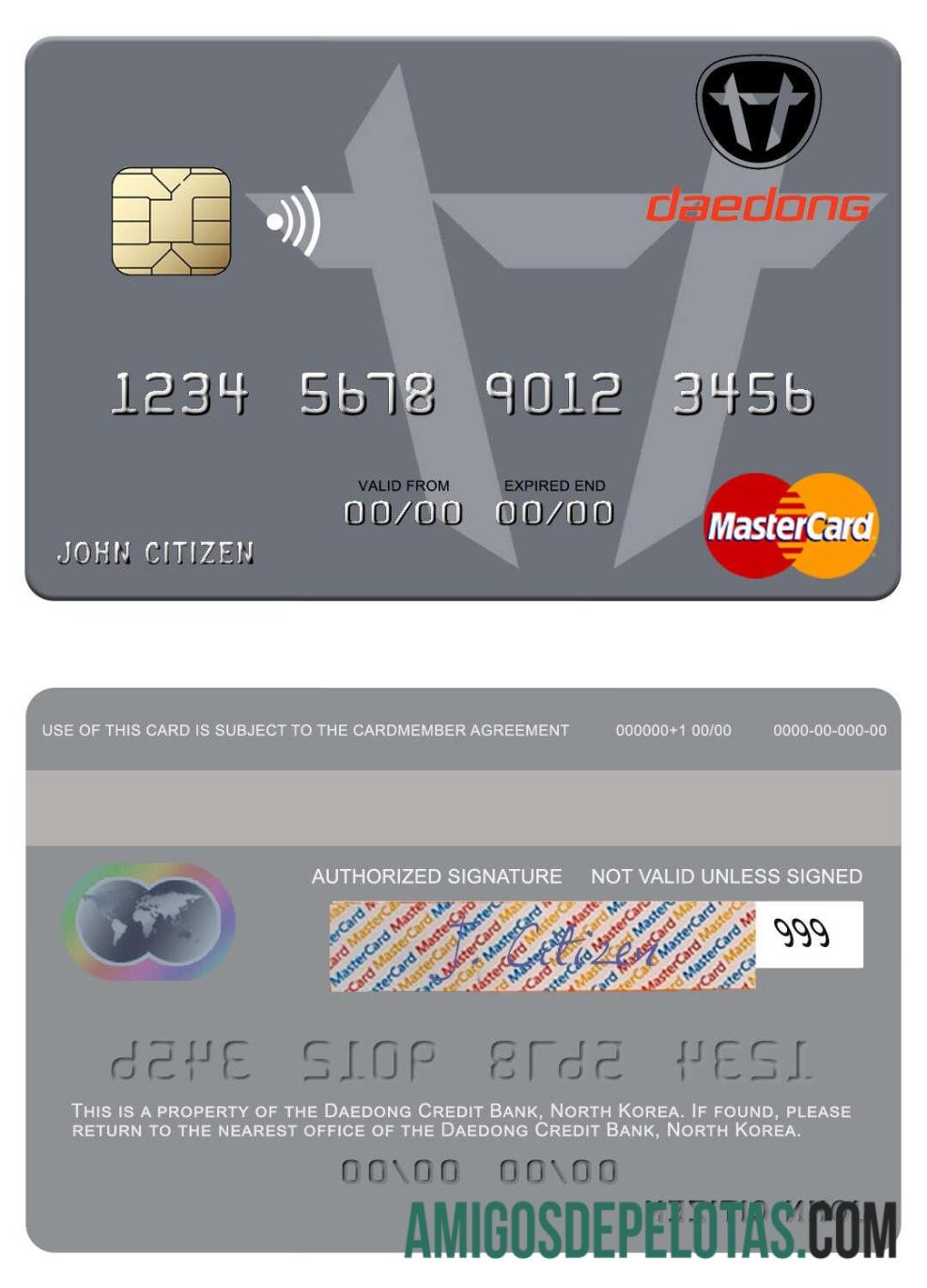 Korea Utara Daedong Kredit bank mastercard desain