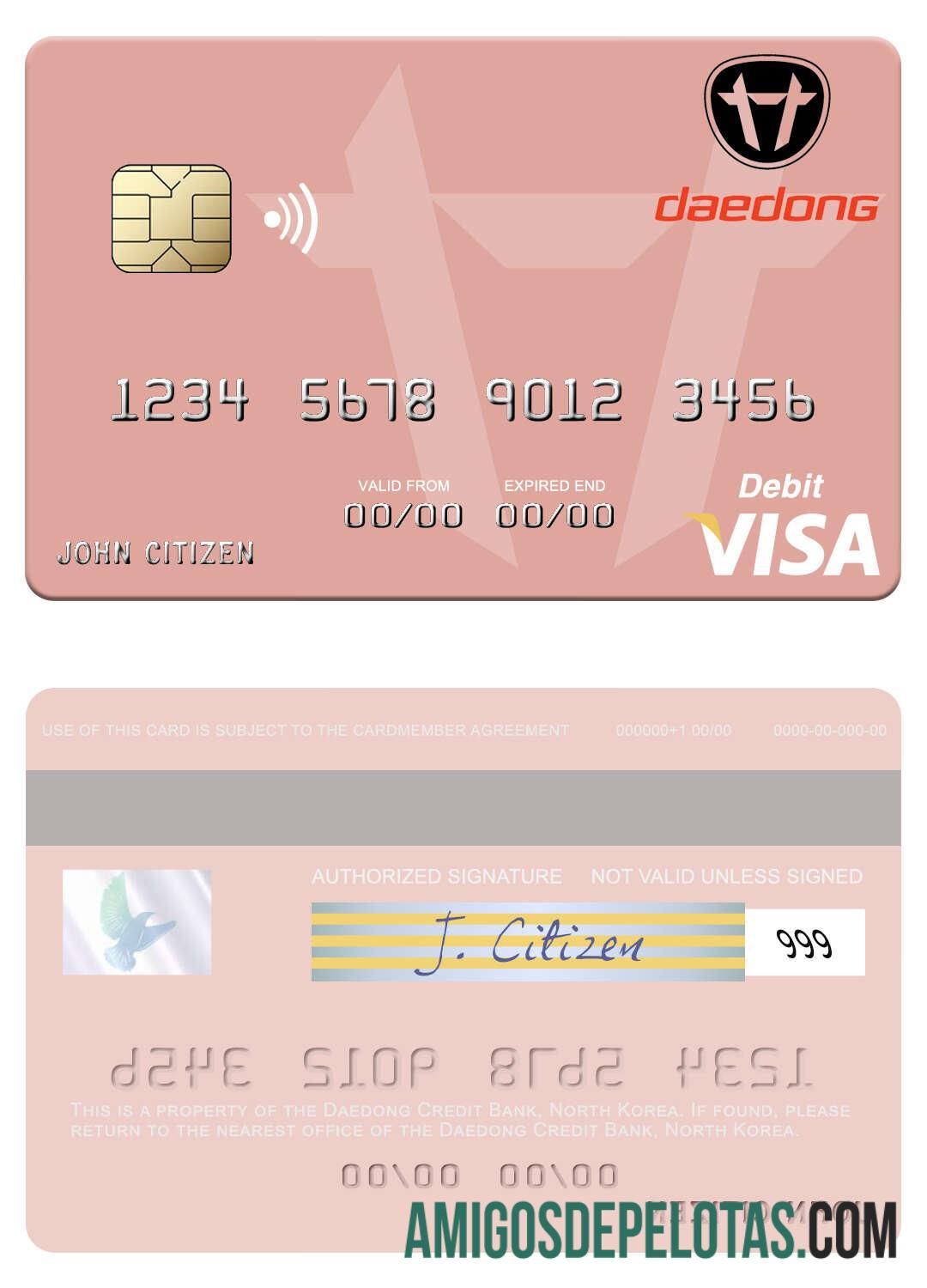 Korea Utara Daedong Kredit bank visa Debit kartu pratinjau