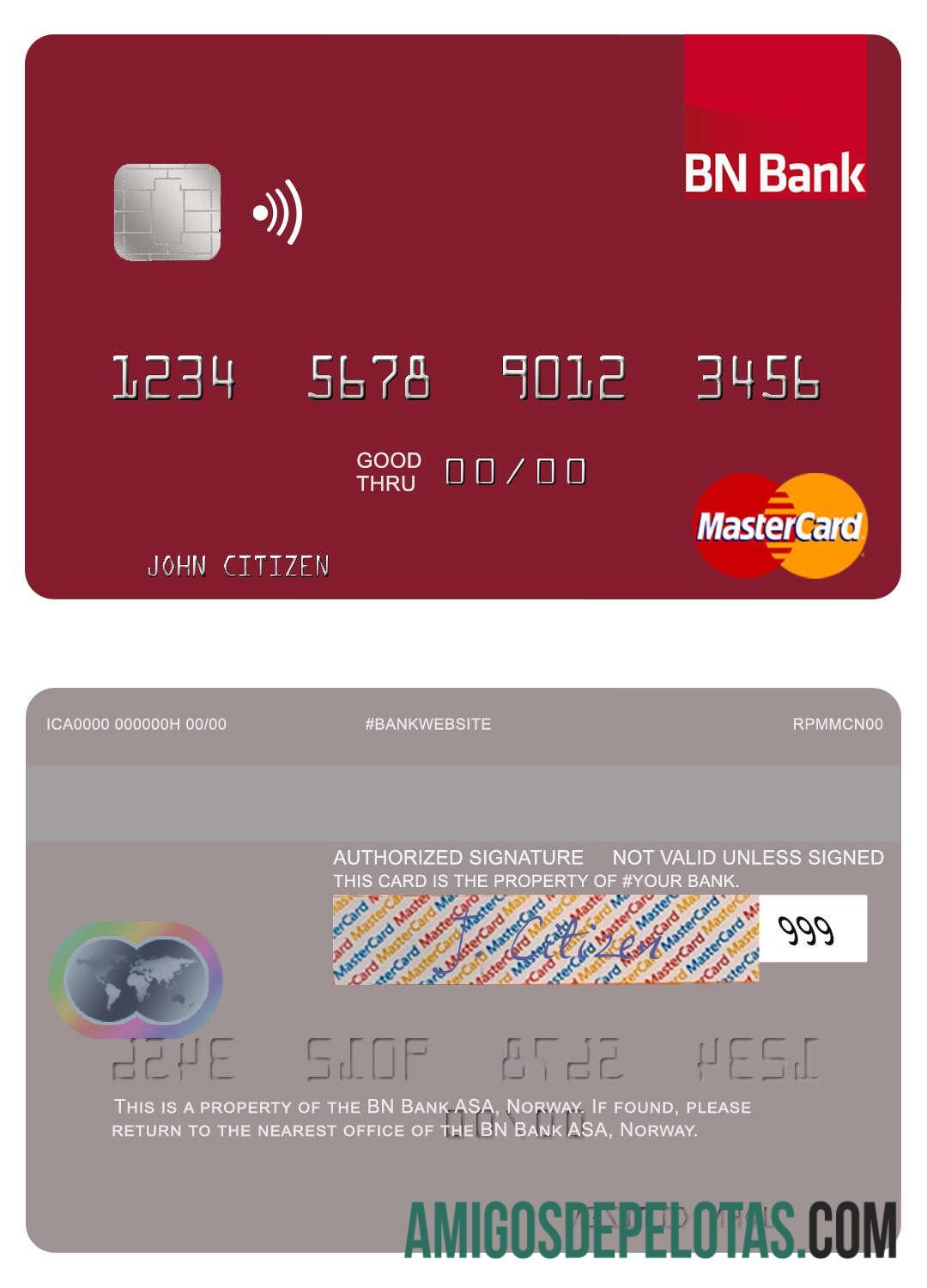 Norwegia BN bank ASA mastercard templat