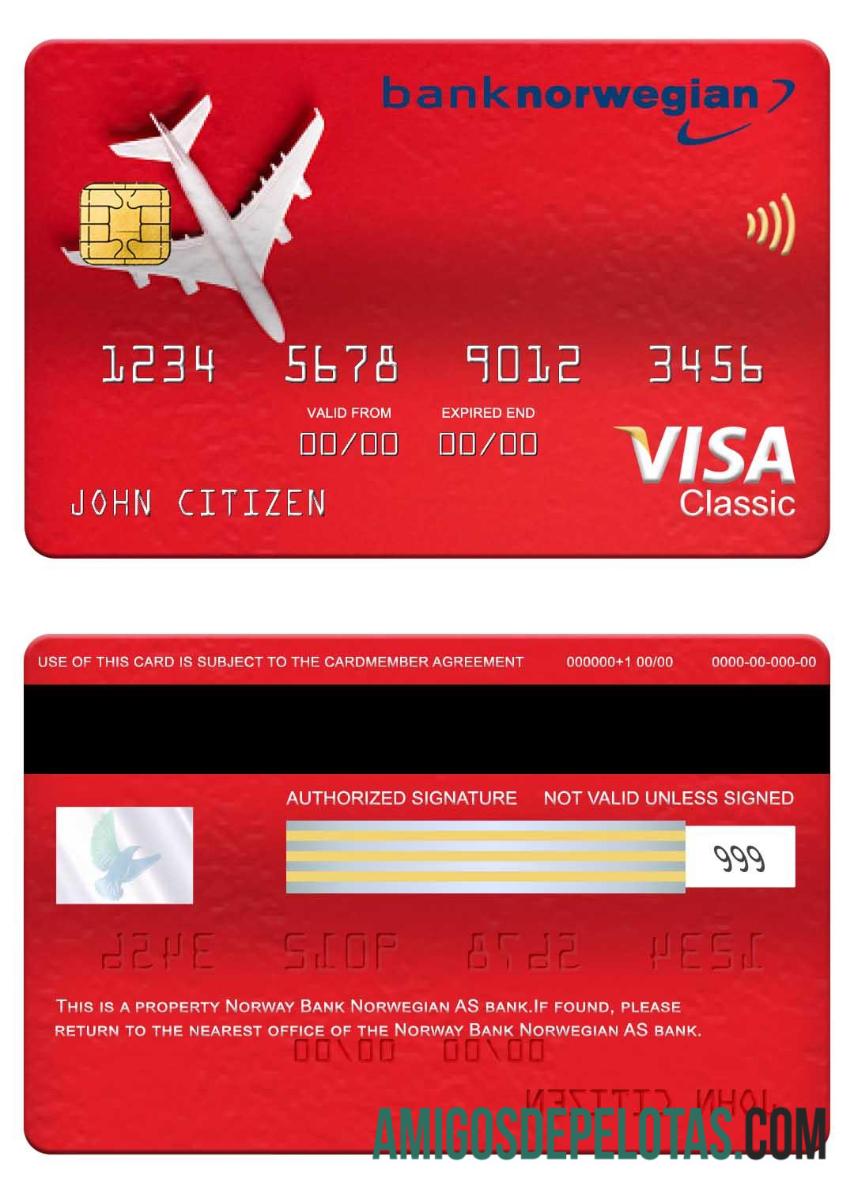Norwegia bank Norwegian AS bank visa classic kartu sampel