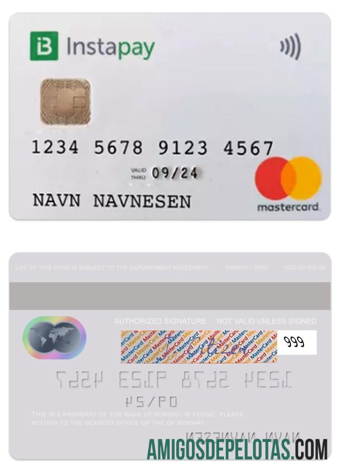 Norwegia bank of Norwegia instapay mastercard templat