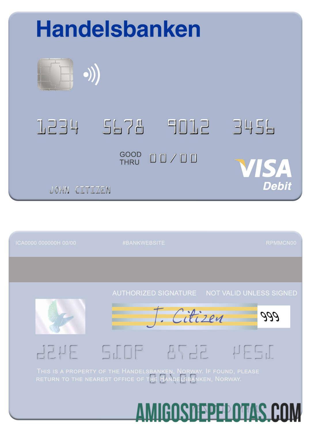 Norwegia Handelsbanken visa Debit kartu desain