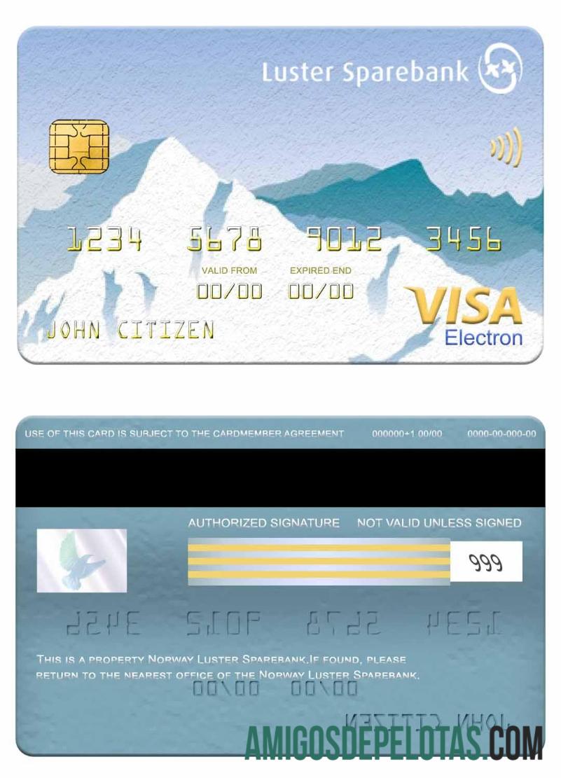 Norwegia Luster Sparebank visa electron kartu sampel