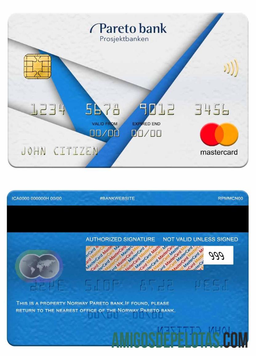 Norwegia Pareto bank mastercard sampel