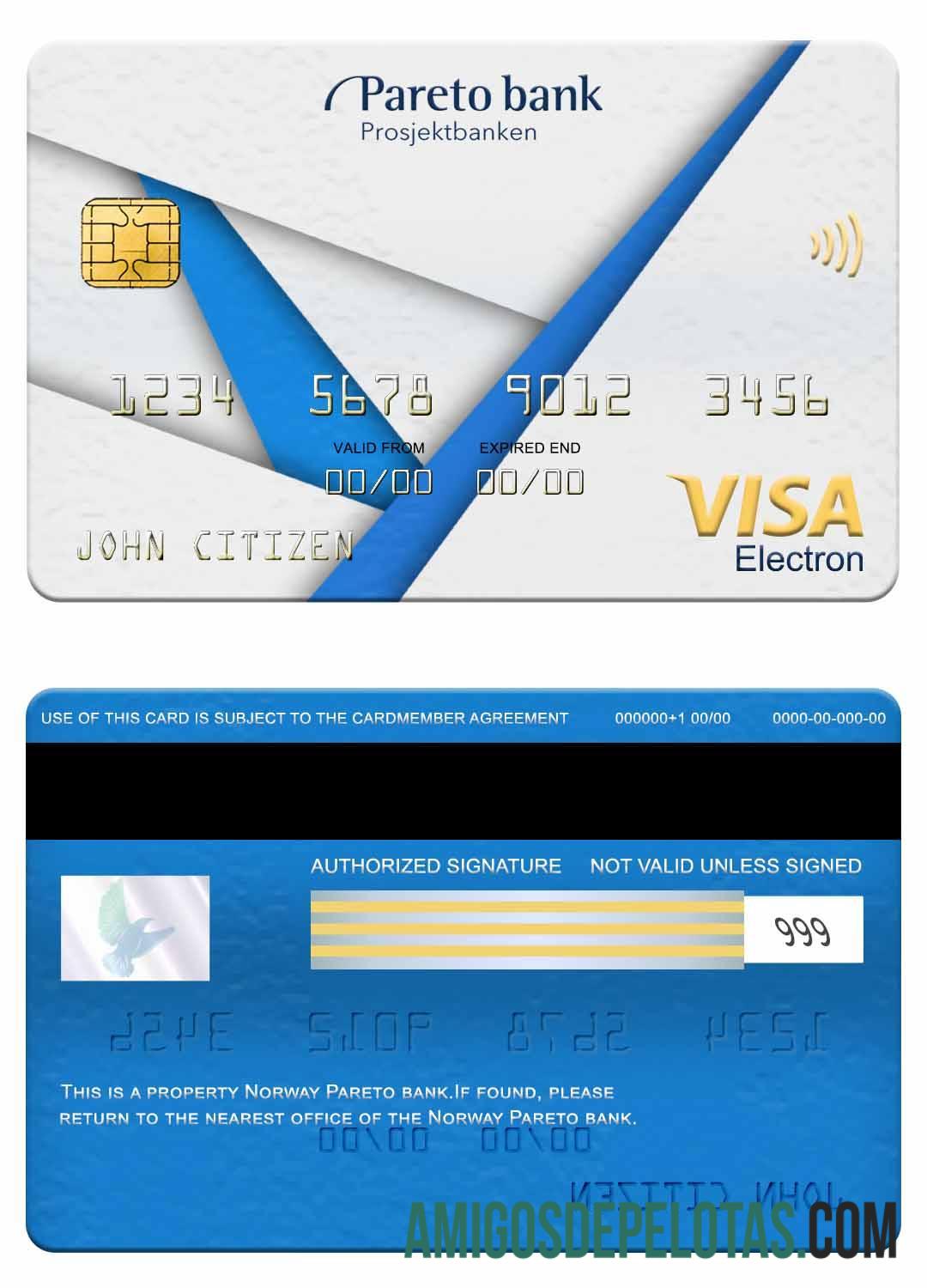 Norwegia Pareto bank visa electron kartu sampel