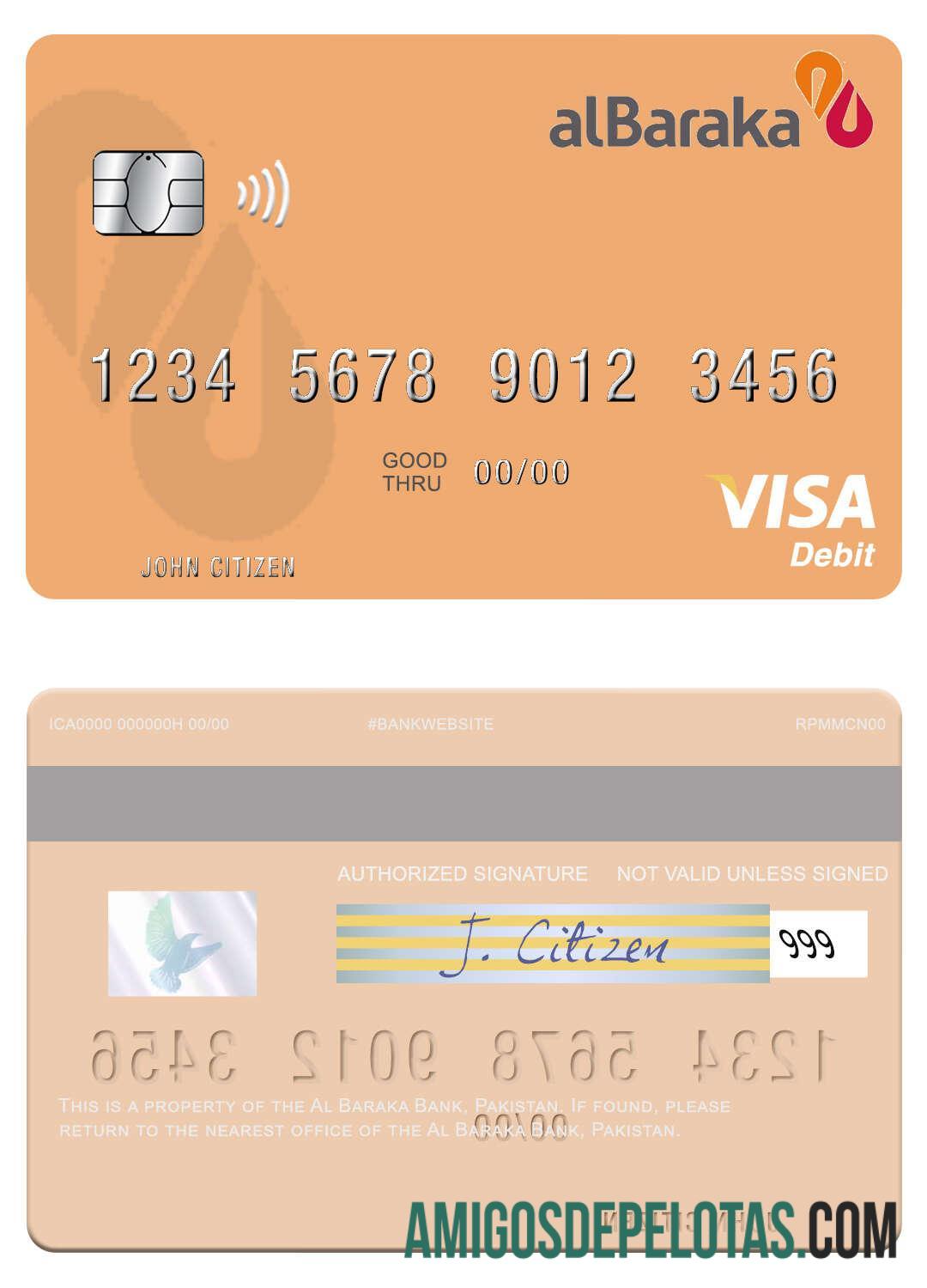 Pakistan Al Baraka bank visa Debit kartu templat