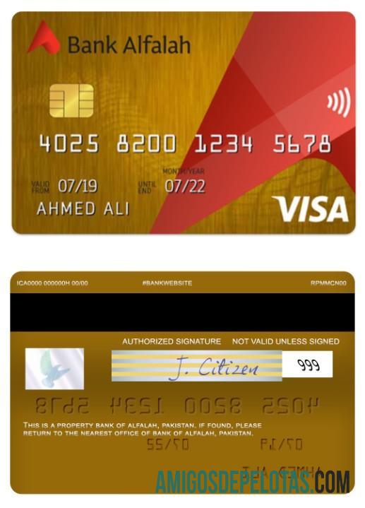 Pakistan bank of Alfalah visa gold Kredit kartu desain