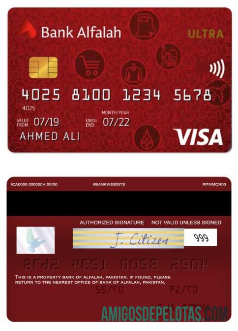 Pakistan bank of Alfalah visa ultra cashback Kredit kartu templat