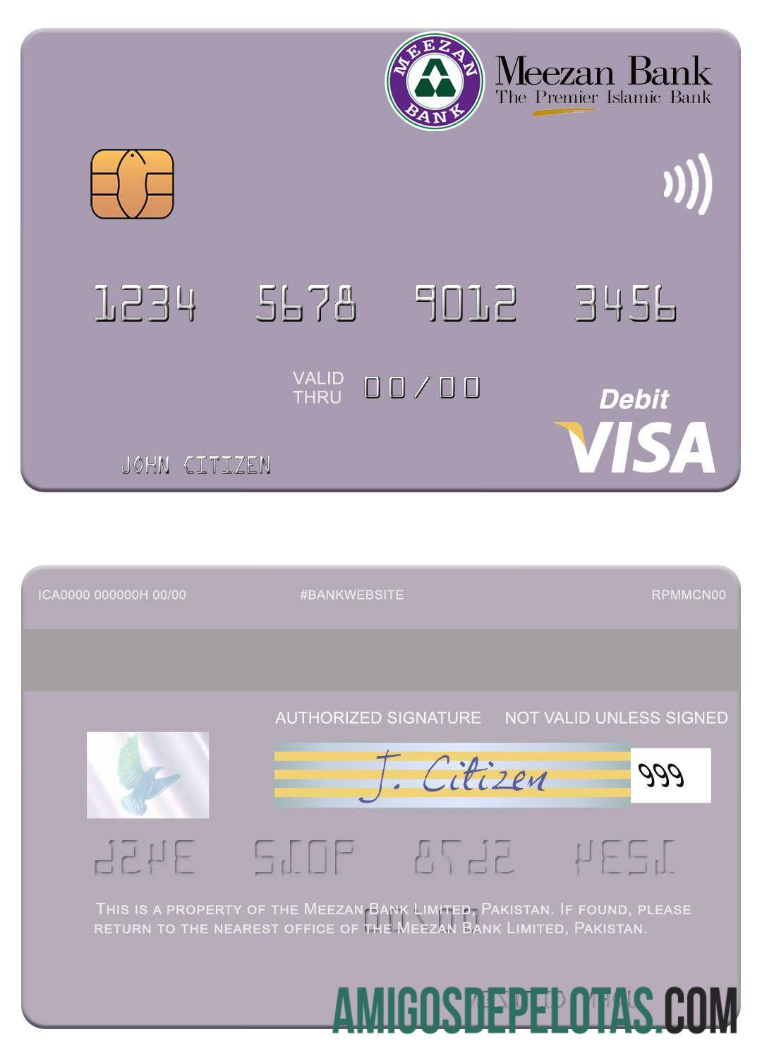 Pakistan Meezan bank Limited visa Debit kartu desain