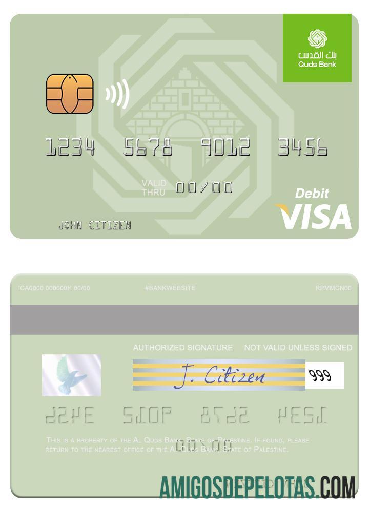 Palestina Al Quds bank visa Debit kartu desain