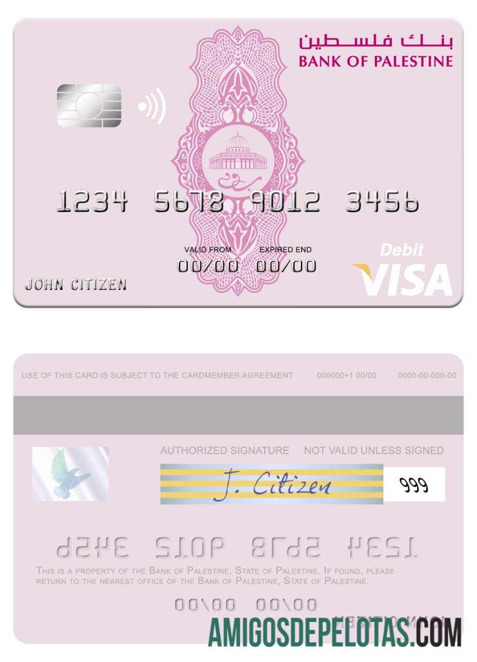 Palestina bank of Palestina visa Debit kartu sampel