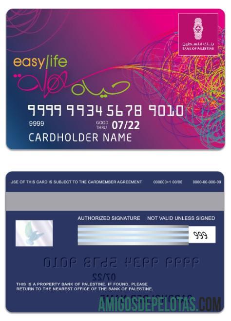 Palestina State bank of Palestina Easy life kartu sampel