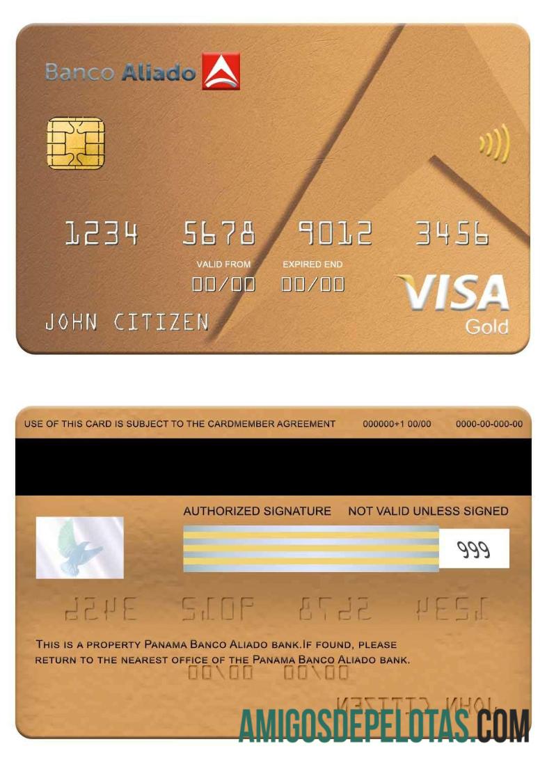 Panama Banco Aliado bank visa gold kartu sampel