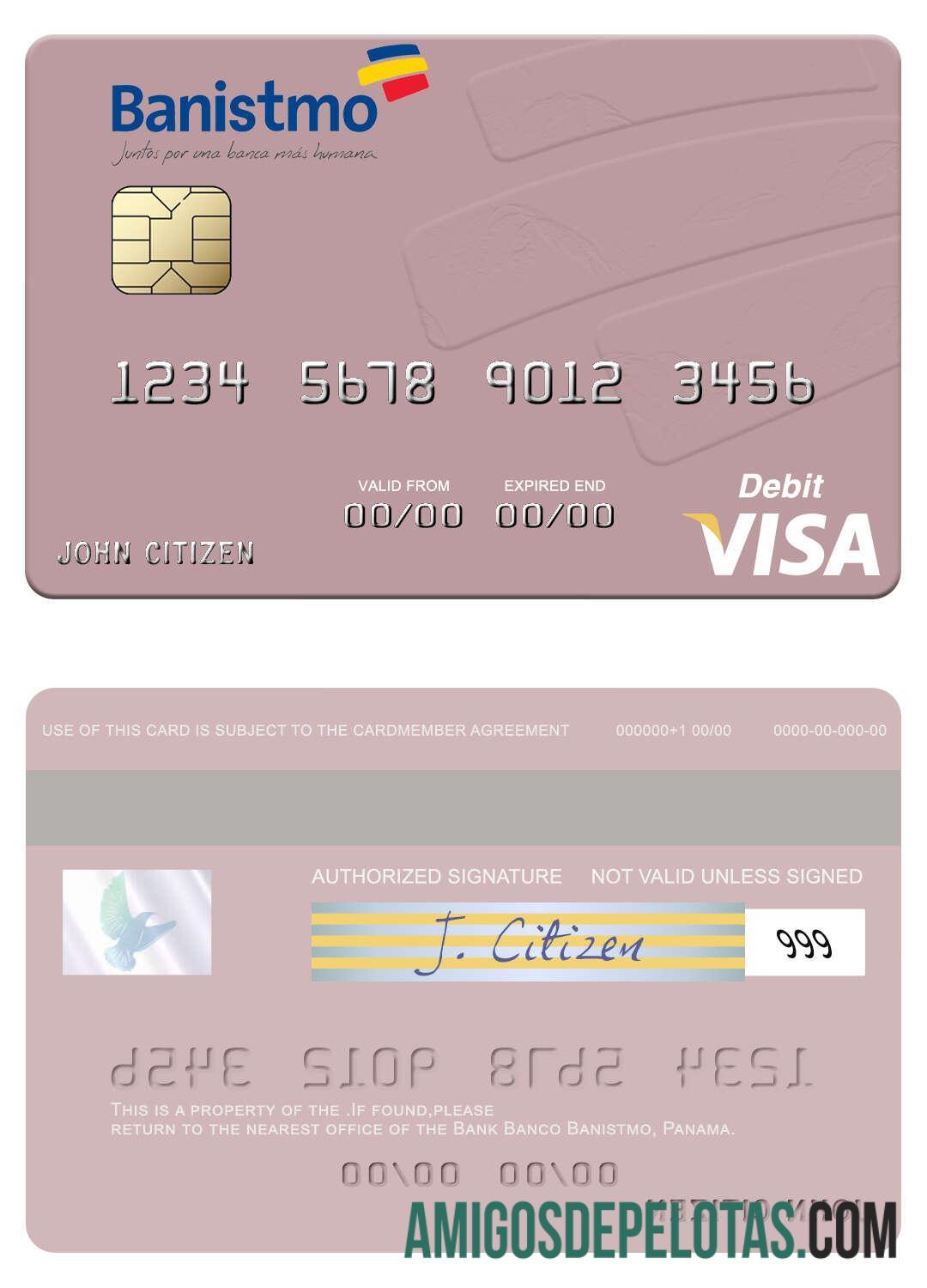 Panama Banco Banistmo visa Debit kartu templat