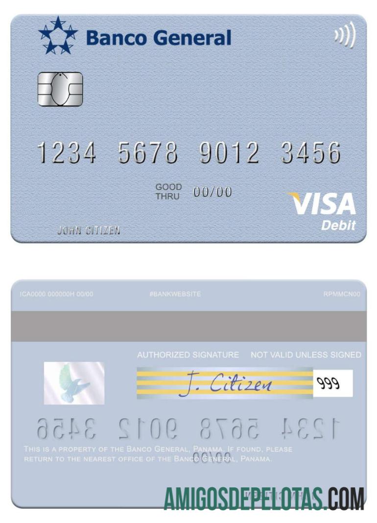 Panama Banco General visa Debit kartu pratinjau