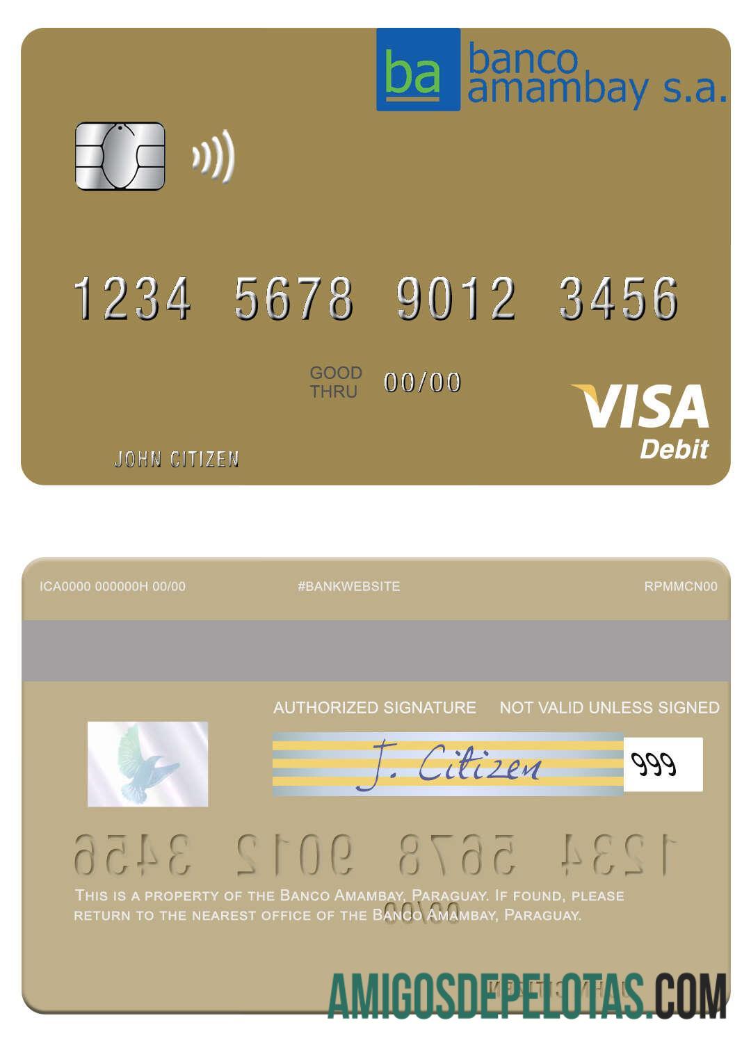 Paraguay Banco Amambay visa Debit kartu templat
