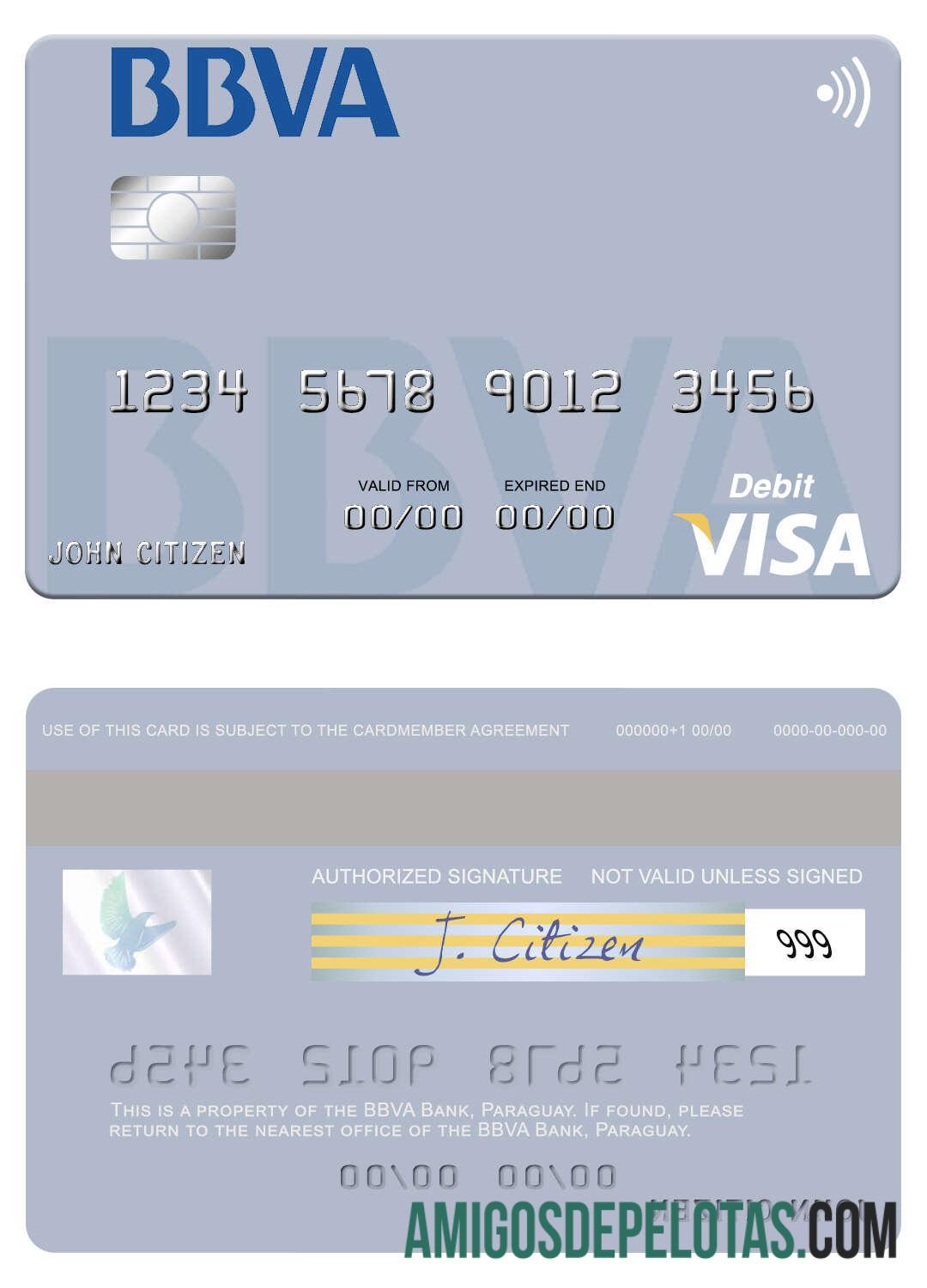 Paraguay Banco BBVA bank visa Debit kartu sampel