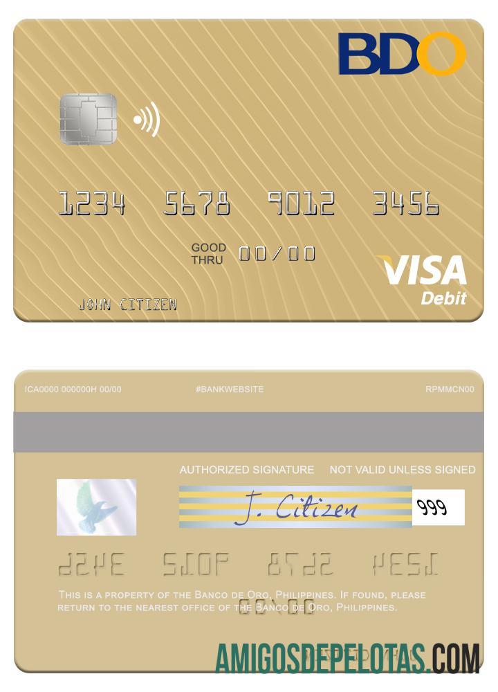 Filipina Banco de Oro visa Debit kartu desain