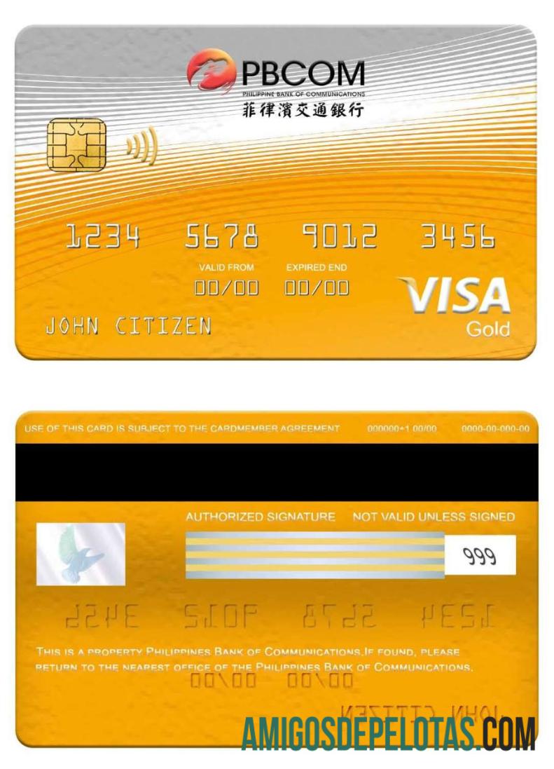 Filipina bank of Communications visa gold kartu templat